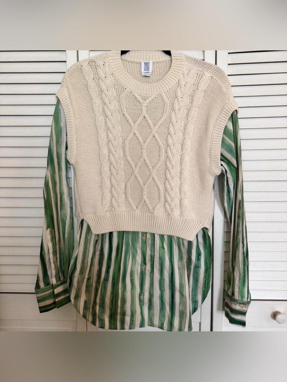 Rosie Assoulin Cream Cable-Knit Cropped Sweater with Sleeves sz 2‎